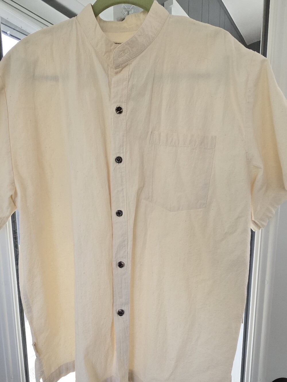 Coconut Pier Men's Cream Short-Sleeve Band Collar Shirt XL